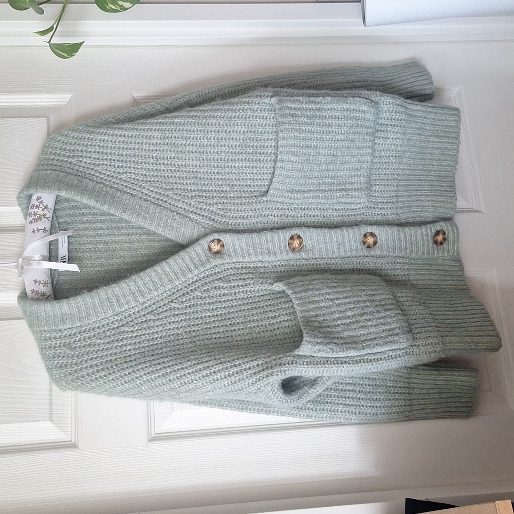 Zara Sage Green Oversized Button-Up Cardigan - US M